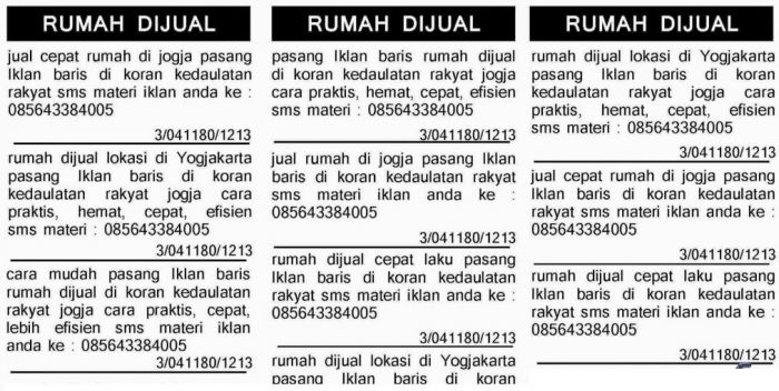 Contoh Iklan Baris Penjualan di Koran singkat