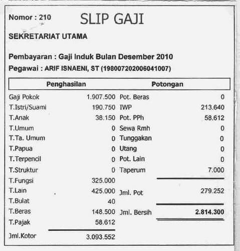 contoh slip gaji bulanan