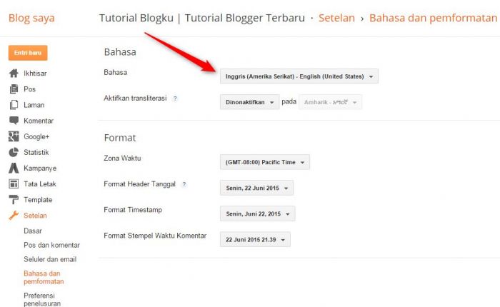 Cara Mengubah bahasa di Blogger