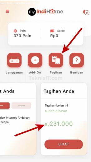 cara cek tagihan telkom melalui myindihome